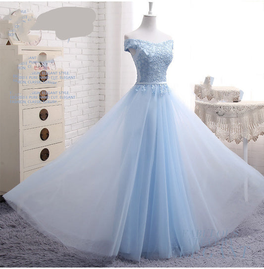 Women’s Long Blue Bridesmaid Dress – One-Shoulder Evening Gown - GM Traders