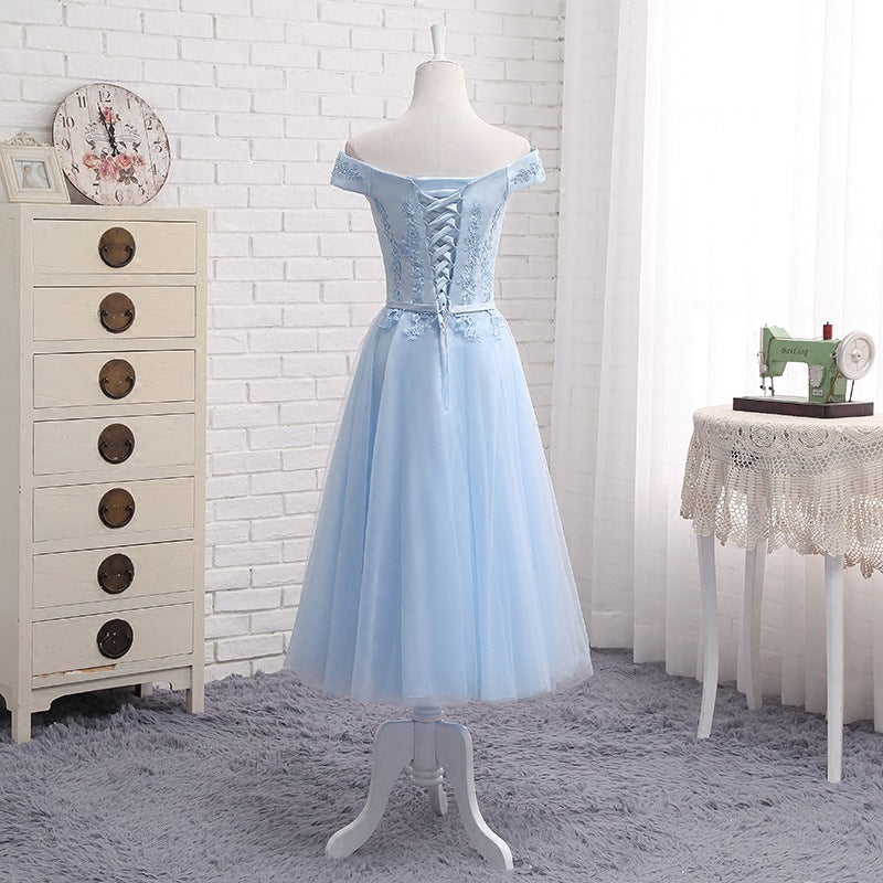 Women’s Long Blue Bridesmaid Dress – One-Shoulder Evening Gown - GM Traders