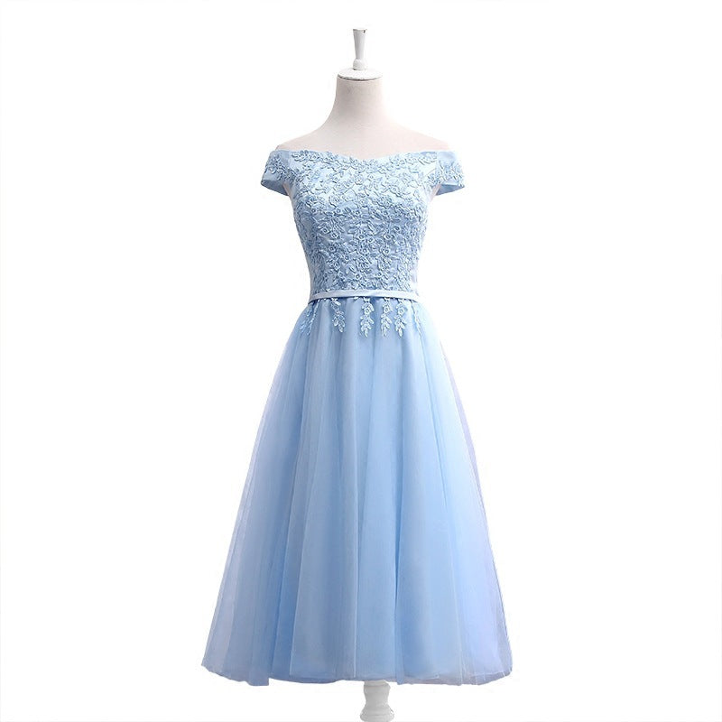 Women’s Long Blue Bridesmaid Dress – One-Shoulder Evening Gown - GM Traders