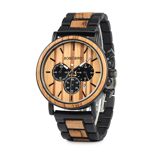 Bobo Bird Wood Watch Quartz Watch Three Eye Multifunctional Student Wood Watch Men Watches - GM Traders