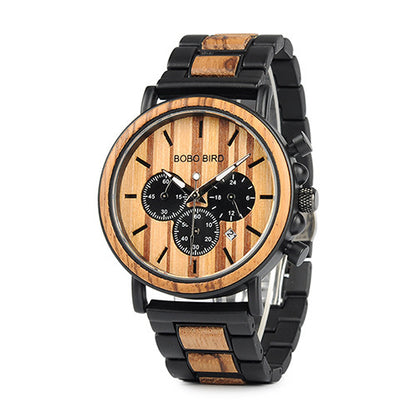 Bobo Bird Wood Watch Quartz Watch Three Eye Multifunctional Student Wood Watch Men Watches - GM Traders
