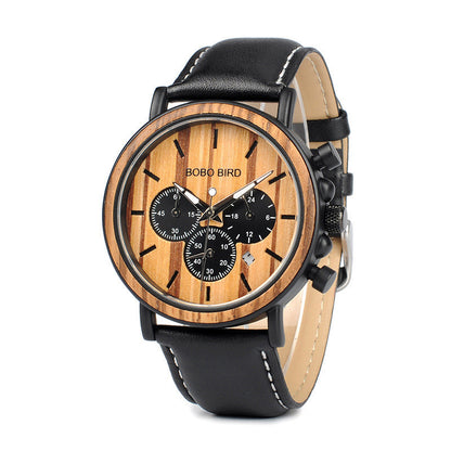 Bobo Bird Wood Watch Quartz Watch Three Eye Multifunctional Student Wood Watch Men Watches - GM Traders