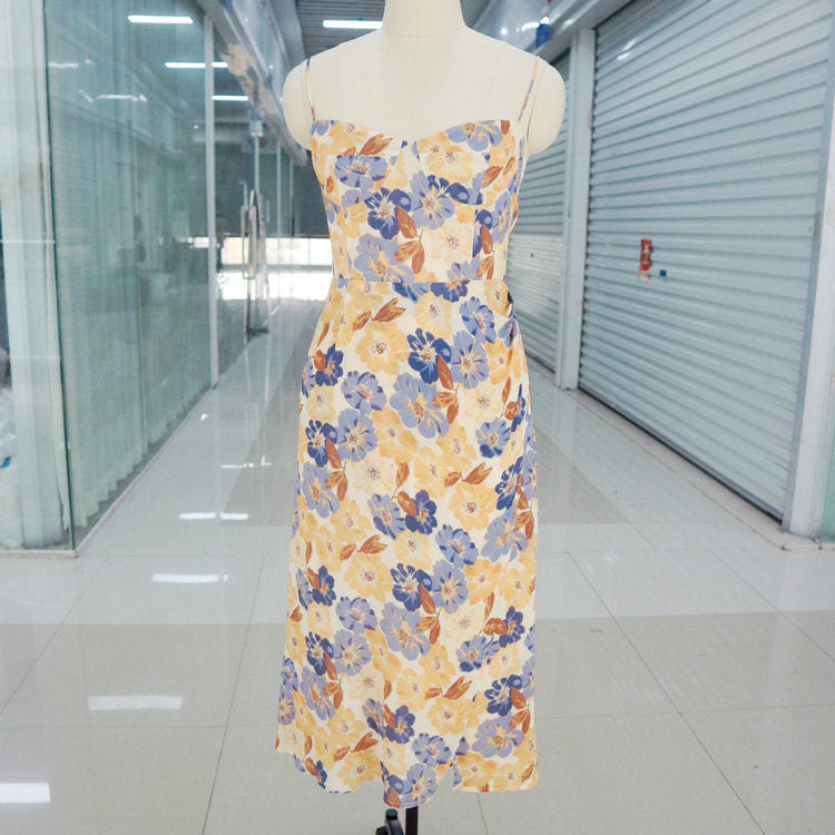 Violet Print Suspender Long Dress Dress Women - GM Traders
