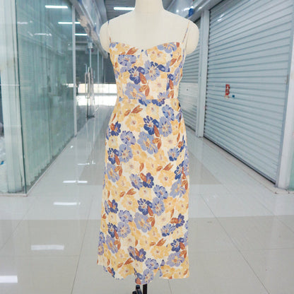 Violet Print Suspender Long Dress Dress Women - GM Traders