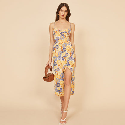 Violet Print Suspender Long Dress Dress Women - GM Traders