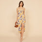 Violet Print Suspender Long Dress Dress Women - GM Traders