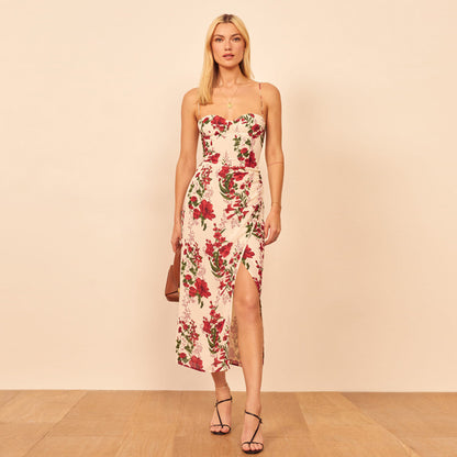 Violet Print Suspender Long Dress Dress Women - GM Traders