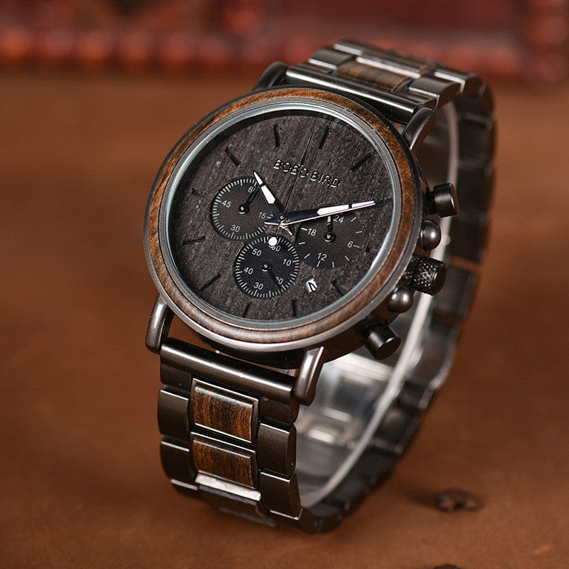 Bobo Bird Wood Watch Quartz Watch Three Eye Multifunctional Student Wood Watch Men Watches - GM Traders
