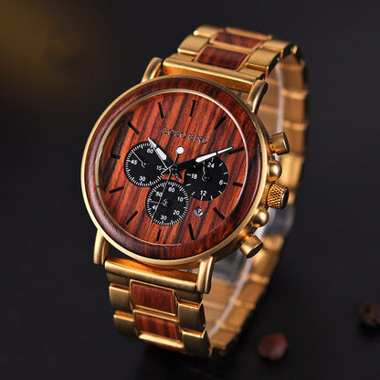 Bobo Bird Wood Watch Quartz Watch Three Eye Multifunctional Student Wood Watch Men Watches - GM Traders