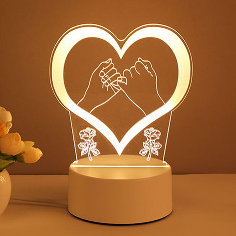 3D Illusion Acrylic USB LED Night Light Lamp - Xmas Home Decor & Valentine's Day Gift