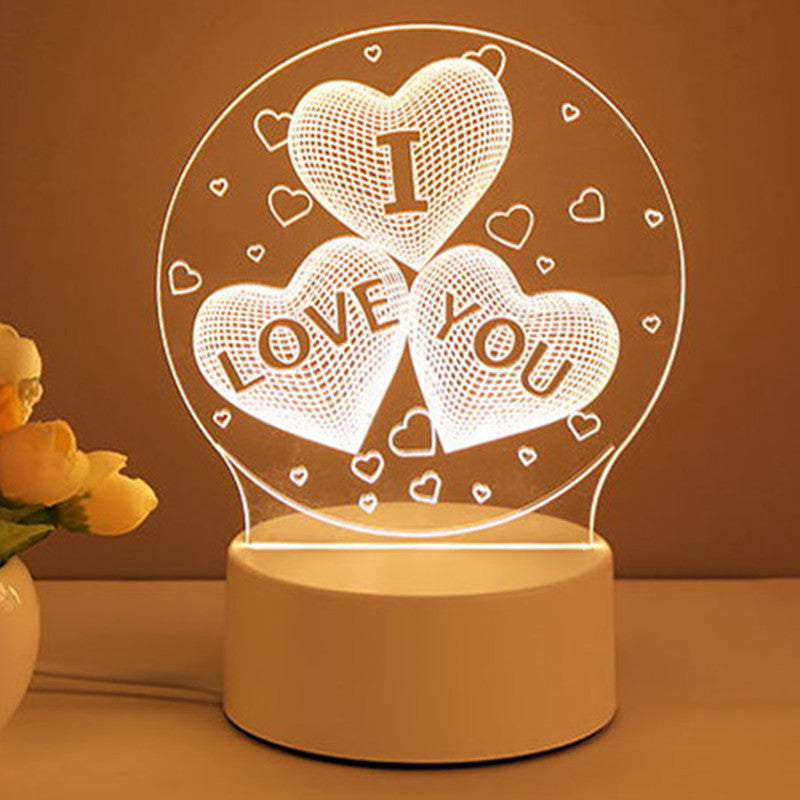 3D Illusion Acrylic USB LED Night Light Lamp - Xmas Home Decor & Valentine's Day Gift