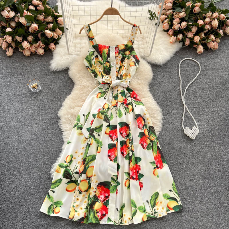 Vacation Style Print Suspender Dress Women Summer Dress - GM Traders