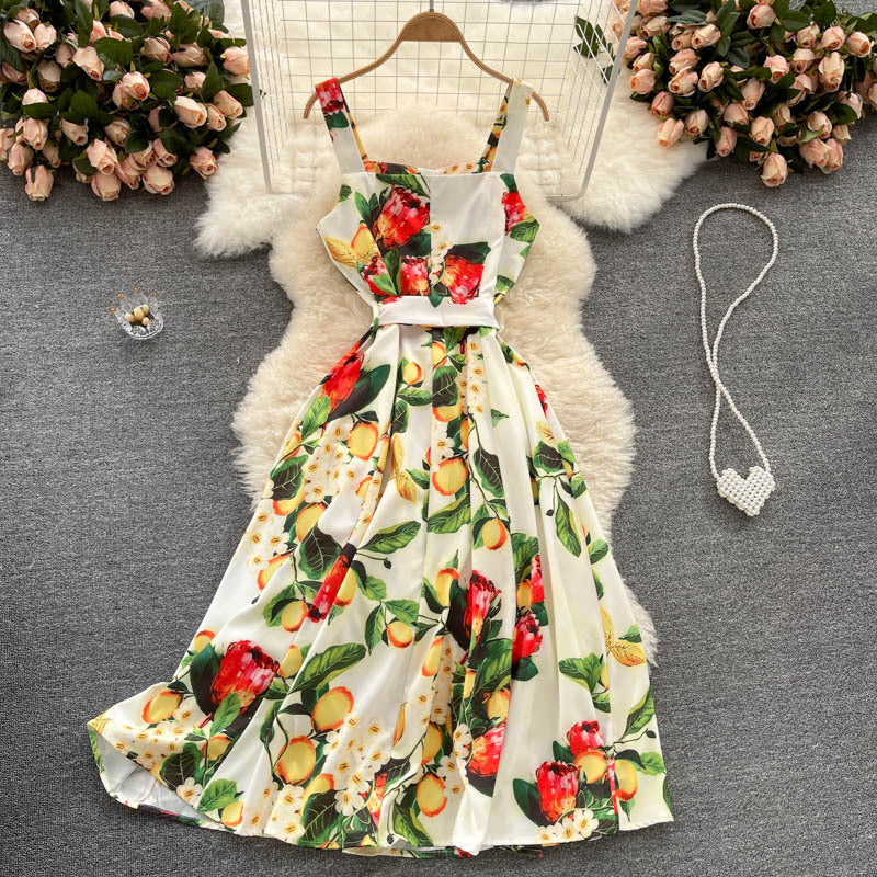 Vacation Style Print Suspender Dress Women Summer Dress - GM Traders