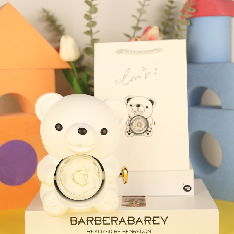 Eternal Rose Teddy Bear Gift Box with Necklace & Rotate Jewelry Case - Valentine's & Wedding Gift for Her