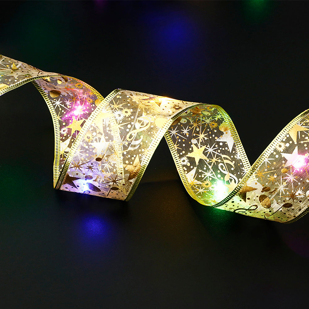 Fairy Lights String Christmas Ribbon Bow Tie – LED Holiday Decoration for Xmas Tree & Party