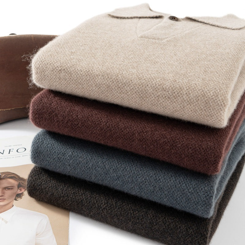 Men’s Lapel Collar Loose Knit Sweater – Casual Winter Fashion Pullover