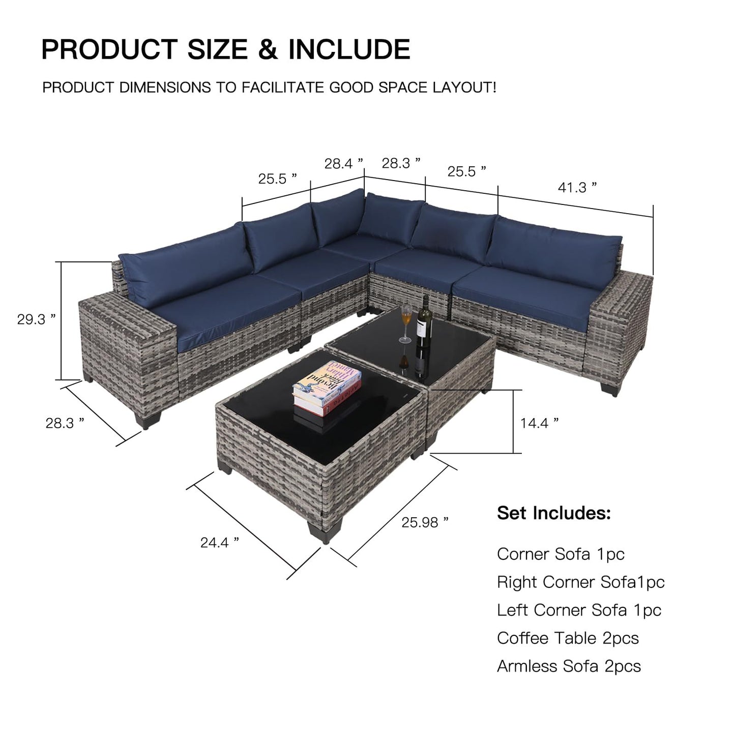 7-Piece Outdoor Patio Set – Wicker Rattan Sofa with Glass Tables & Cushions🛋️✨ - GM Traders