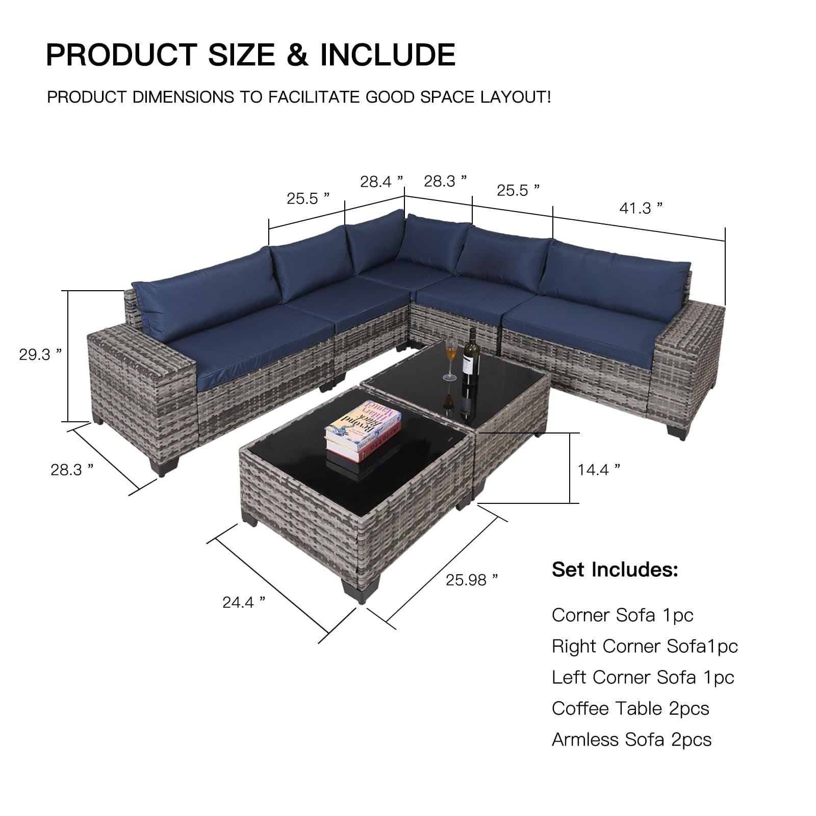 7-Piece Outdoor Patio Set – Wicker Rattan Sofa with Glass Tables & Cushions🛋️✨ - GM Traders