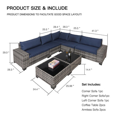 7-Piece Outdoor Patio Set – Wicker Rattan Sofa with Glass Tables & Cushions🛋️✨ - GM Traders