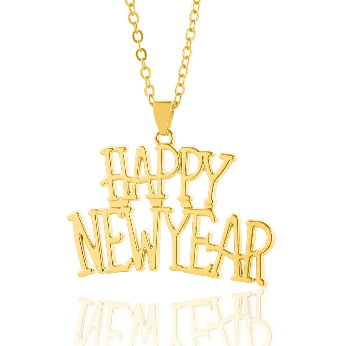 Happy New Year English Letter Necklace – Fashion Classic Unisex Pendant Jewelry | Gold, Silver, Red, Green | Dubai | London | USA | UK | Europe | Canada | Australia