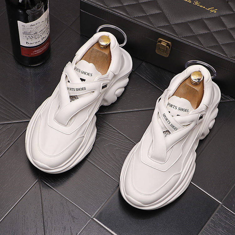 White chunky retro lace-up sneaker with gold accents and text, super hot youth casual shoes