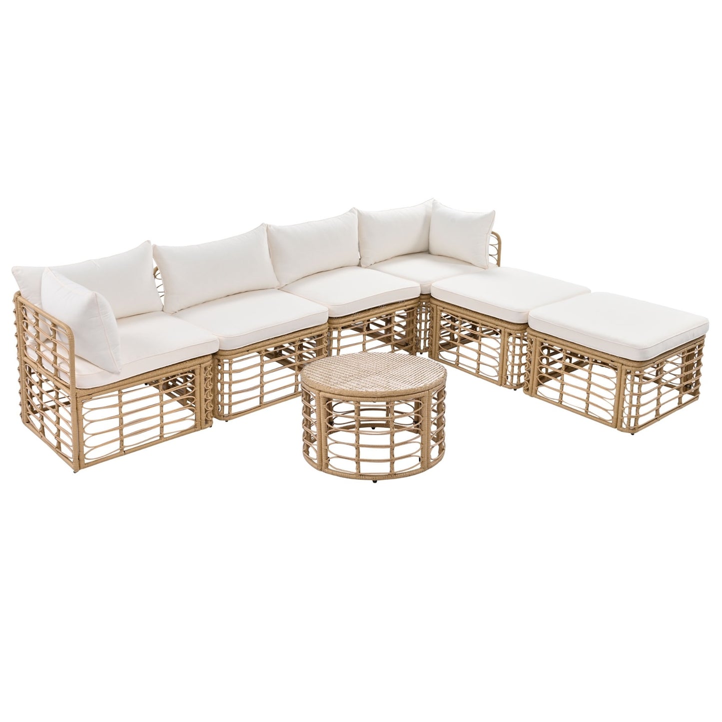GO 7 Pieces Outdoor Patio Furniture, All-Weather Rattan Sectional Sofa Set With Thick Cushions And P - GM Traders