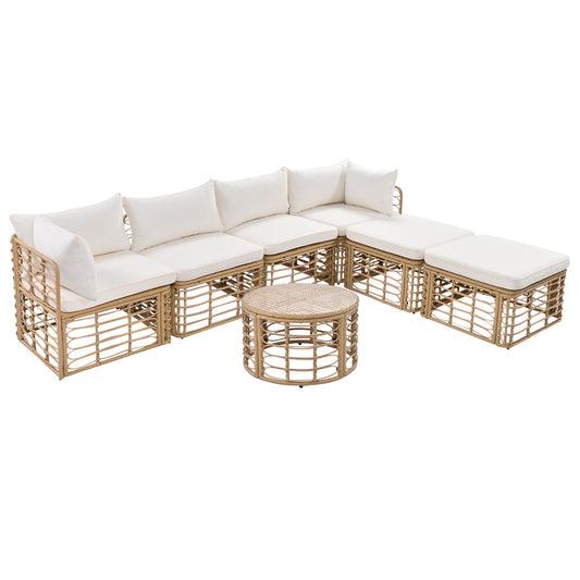 GO 7 Pieces Outdoor Patio Furniture, All-Weather Rattan Sectional Sofa Set With Thick Cushions And P - GM Traders