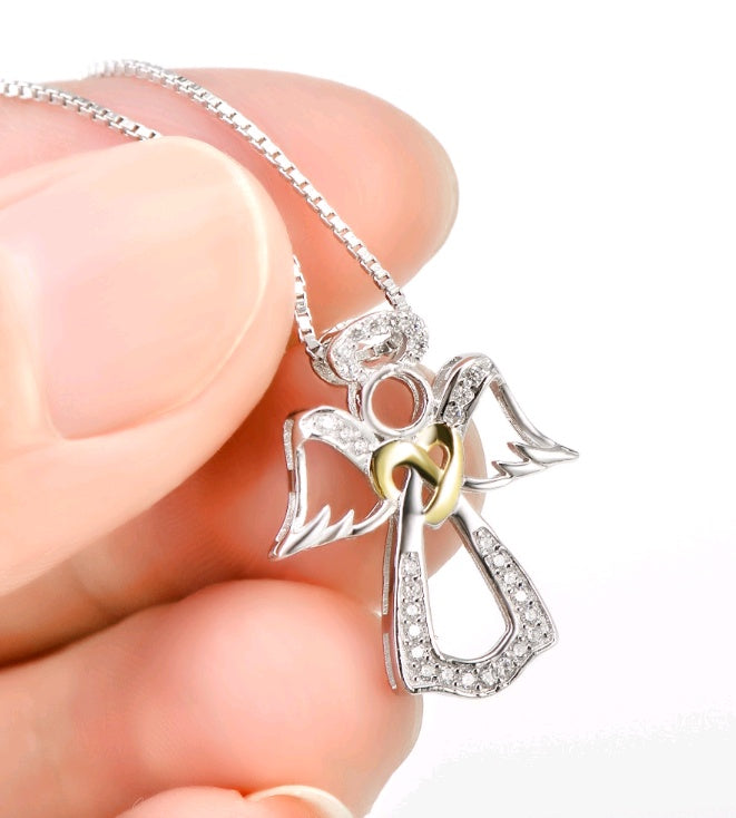 S925 sterling silver heart-shaped diamond-studded item Angel gold-plated pendant necklace - GM Traders