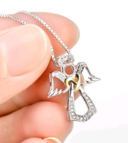 S925 sterling silver heart-shaped diamond-studded item Angel gold-plated pendant necklace - GM Traders