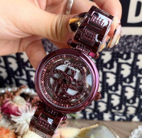 Foreign trade hot style watch female steel watch lady quartz watch to turn the windmill surface douyin the same - GM Traders