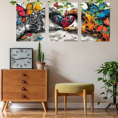 3-Piece Graffiti Love Heart Canvas – Framed Wall Art for Living & Dining Room