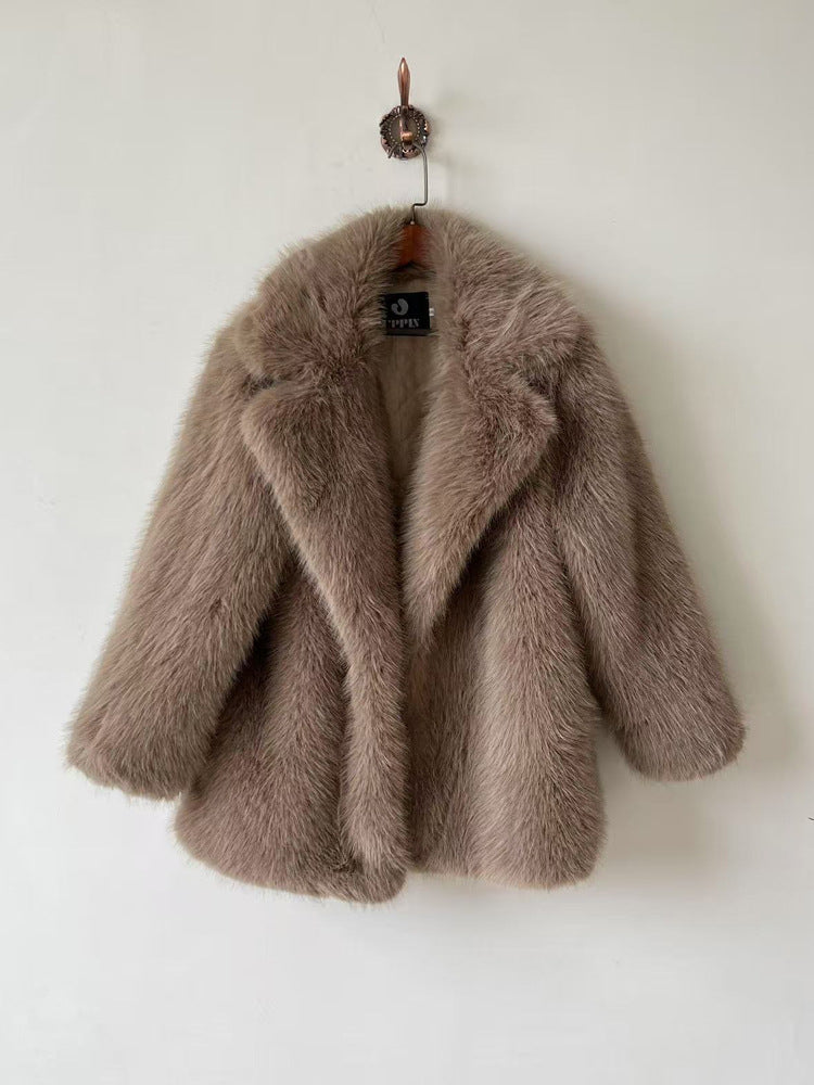 Women’s Mid-Length Fur Coat – Warm Autumn Winter Street Style Jacket