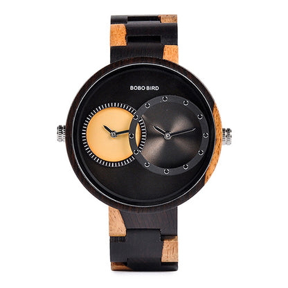 BOBO BIRD Thin Men Watch Original Wood Watches 2 Time Zone Display Quartz Wristwatch horloges mannen - GM Traders