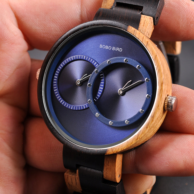 BOBO BIRD Thin Men Watch Original Wood Watches 2 Time Zone Display Quartz Wristwatch horloges mannen - GM Traders