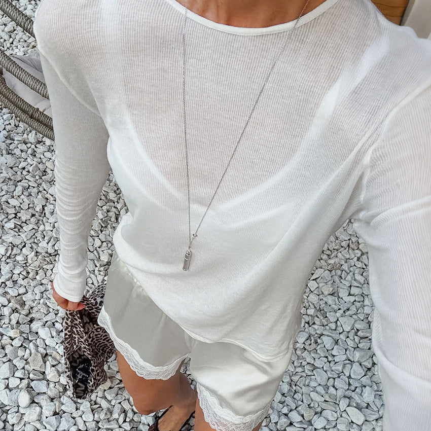 Round Neck Sheer Bamboo Silk Top for Women – French Spring & Autumn Style