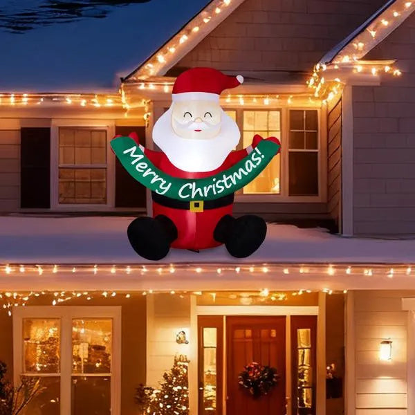 5.8FT Lighted Christmas Inflatable Decoration – Santa Claus Holding Banner with LED Lights for Yard & Lawn