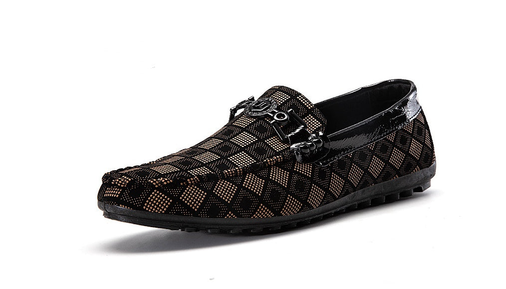 Gleam Manor Lazy Man black and silver plaid shoes with metallic accents