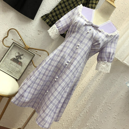 French plaid dress women - GM Traders