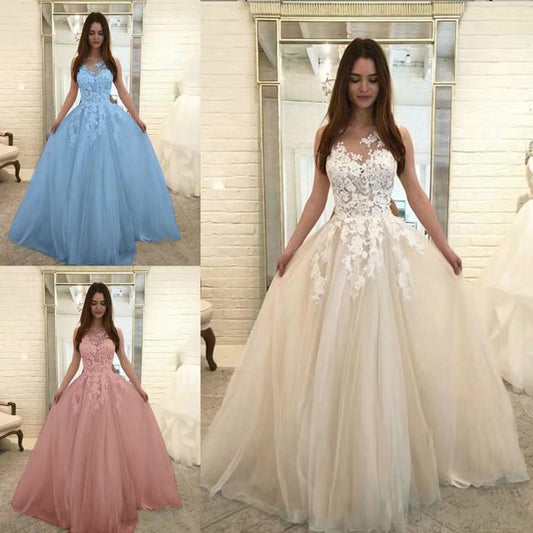 Women Wedding Dress Sleevless Flowers Lace Dress - GM Traders