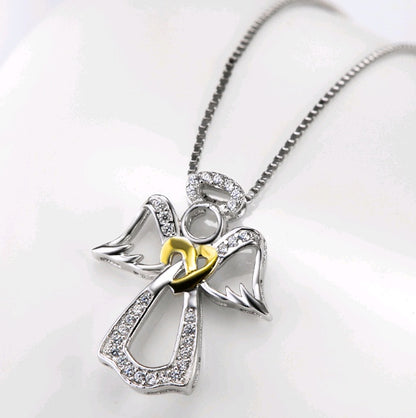 S925 sterling silver heart-shaped diamond-studded item Angel gold-plated pendant necklace - GM Traders