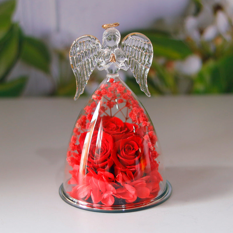 Eternal Flower Angel Glass Cover Dried Rose Gift Box - Christmas, Valentine's & Home Decor - Anniversary Gift