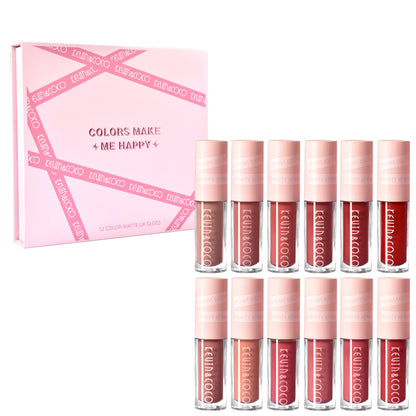 12 Color Lip Gloss Set Waterproof Long Lasting