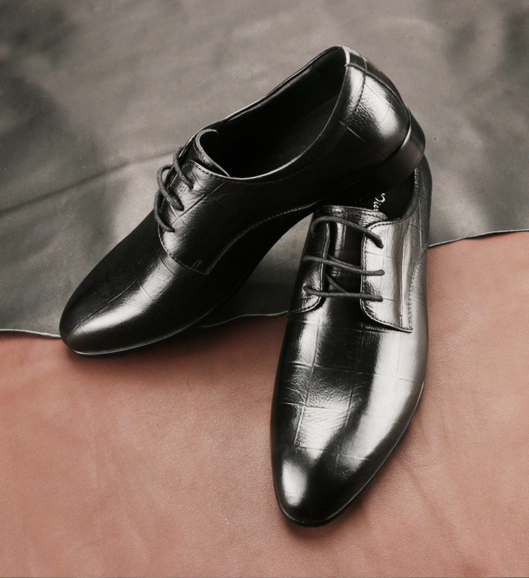 Men's Leather Shoes Cowhide Checkered Single Shoes Handmade Derby Shoes Pointed Leather Men's Shoes - GM Traders