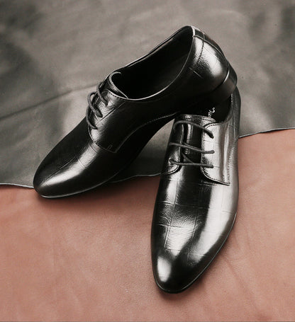 Men's Leather Shoes Cowhide Checkered Single Shoes Handmade Derby Shoes Pointed Leather Men's Shoes - GM Traders