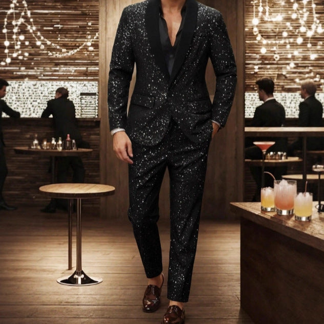 Men’s Shiny Slim Fit Suit Jacket & Pants Set | Elegant Formal Party & Wedding Suit | Winter