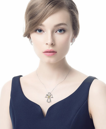 S925 sterling silver heart-shaped diamond-studded item Angel gold-plated pendant necklace - GM Traders