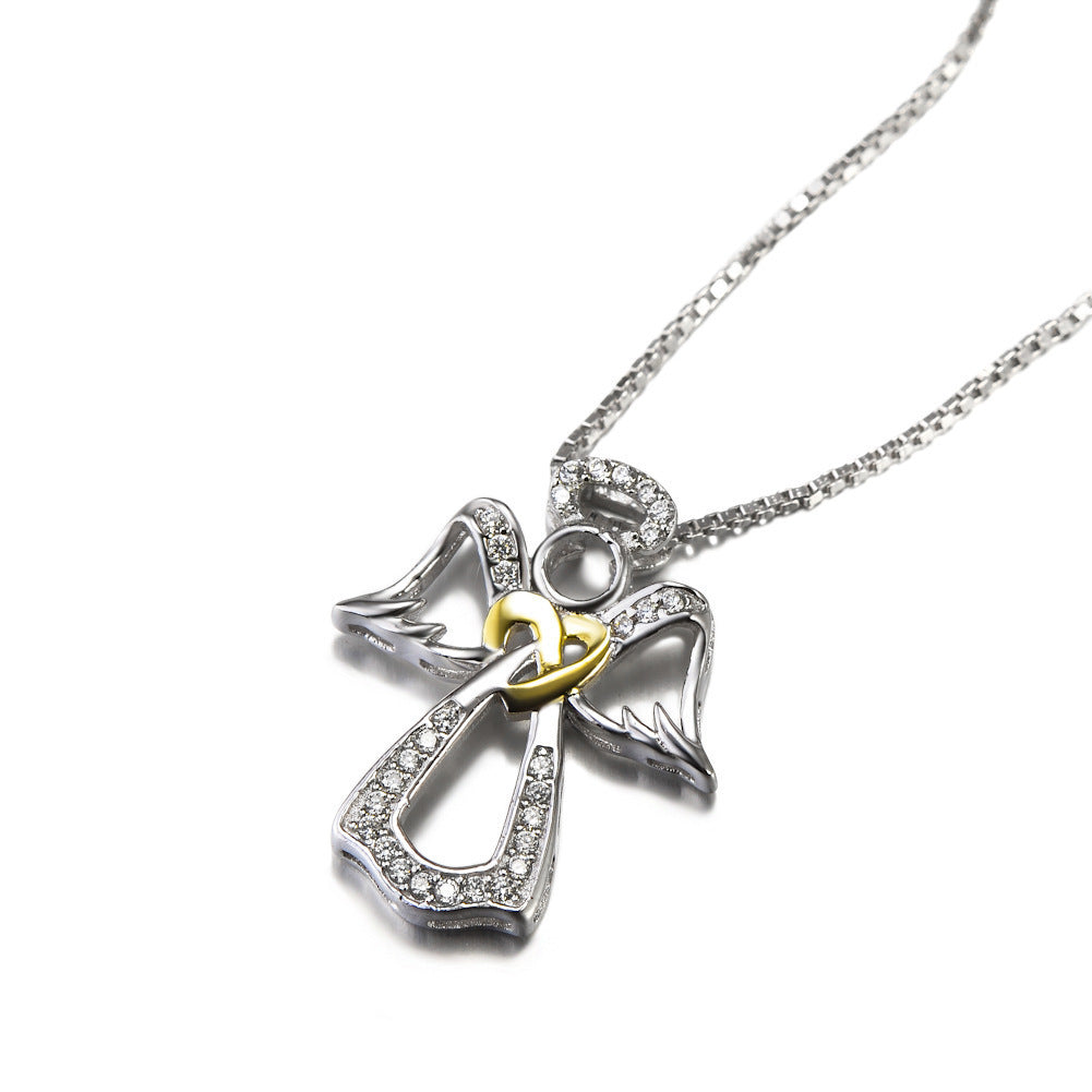 S925 sterling silver heart-shaped diamond-studded item Angel gold-plated pendant necklace - GM Traders
