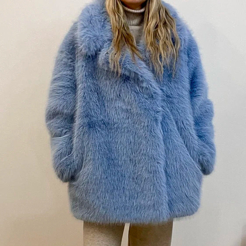 Women’s Mid-Length Fur Coat – Warm Autumn Winter Street Style Jacket