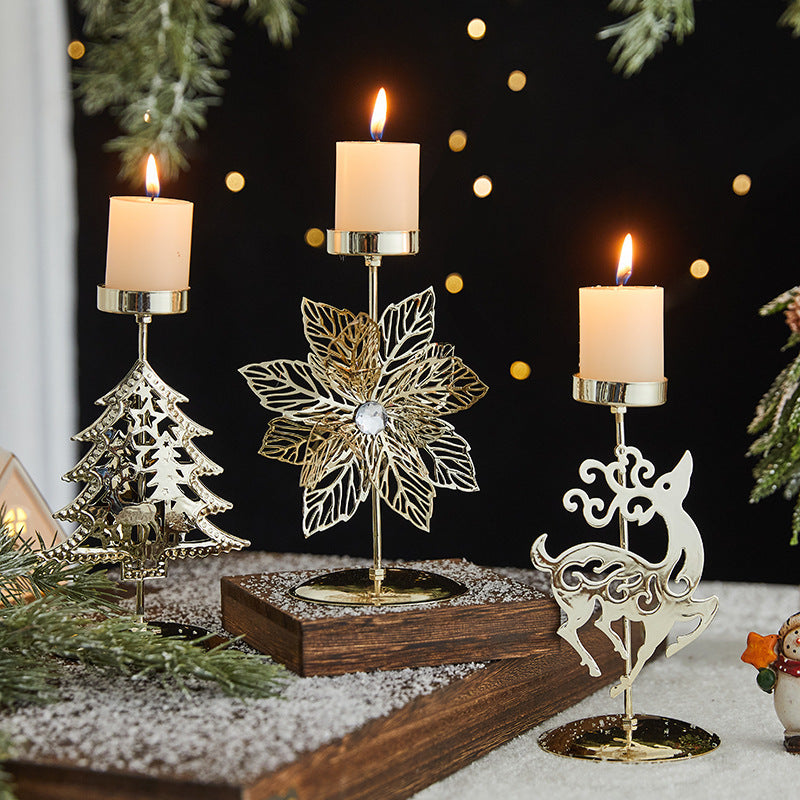 Romantic Christmas Wrought Iron Candlestick – Elegant Candle Tray Decoration for Holiday Home & Table Décor