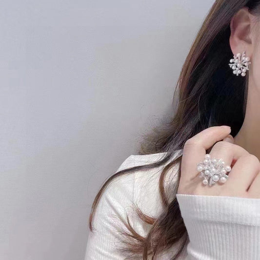 High Quality Pearl Stud Earrings Ring Snowflake Set - GM Traders